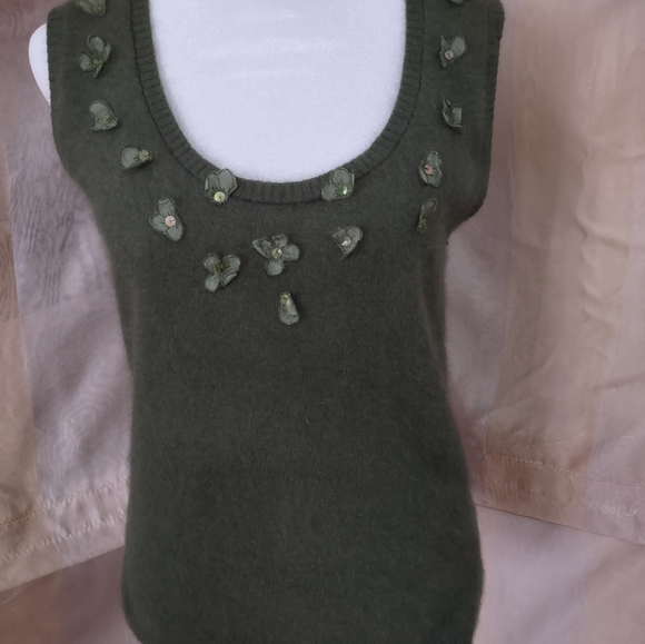 Angora/Rabbit Hair Nicole Miller Green sweater Twinset. Size L (fits like M) - Picture 6 of 7